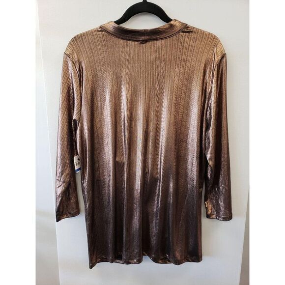 Alfani Gold Black Metallic Night Out Stretchy Blouse Top XL NEW - Picture 2 of 4